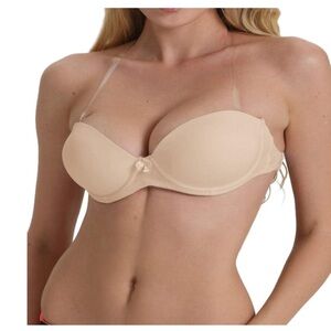 New Strapless Bra w Clear Back Invisible Strap Push Up Padded Underwire 36C